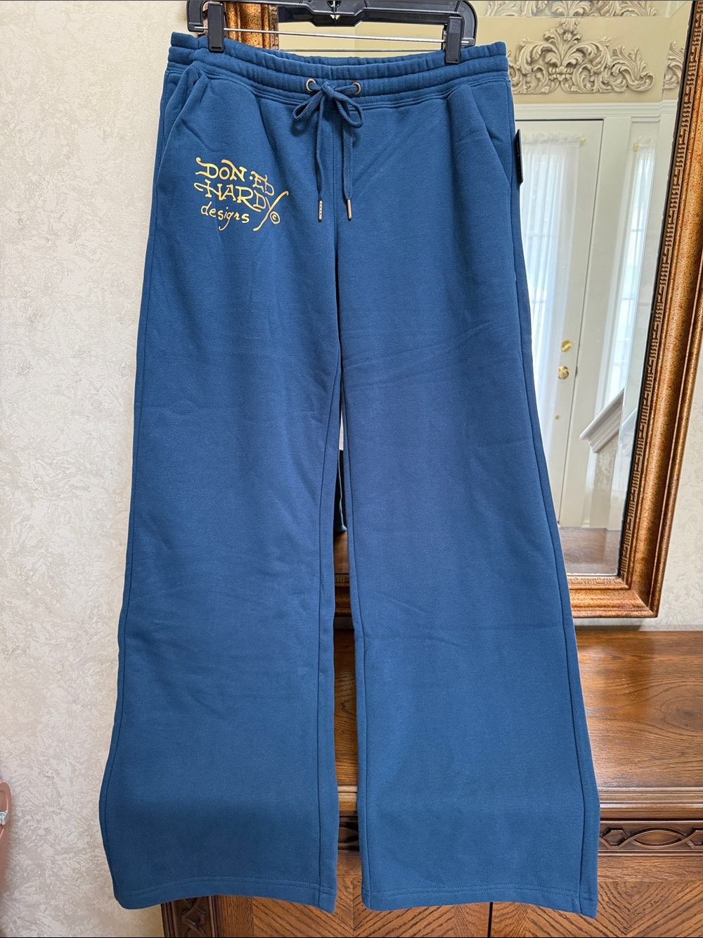 Ed Hardy Women’s Blue Drawstring Wide-Leg Sweatpants. Size L. - Picture 9 of 15